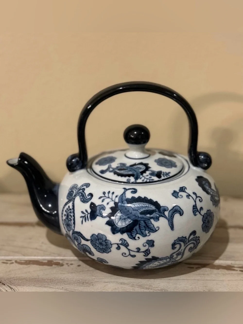 Pier 1 Blue & White Chinoiserie Hand Painted Porcelain Tea Set Teapot 8 Cups